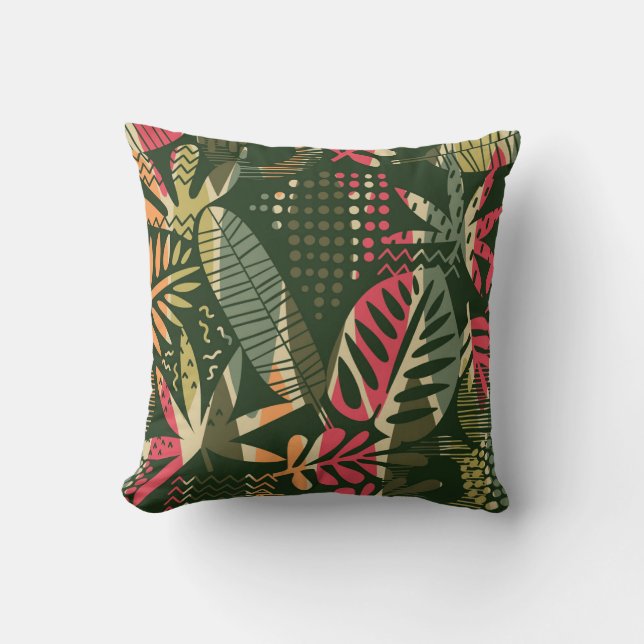 Almofada Abstrato com folhas tropicais. Ha (Frente)