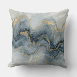Almofada Abstrato Contemporâneo Cinza Azul Fumê Dourado Bra