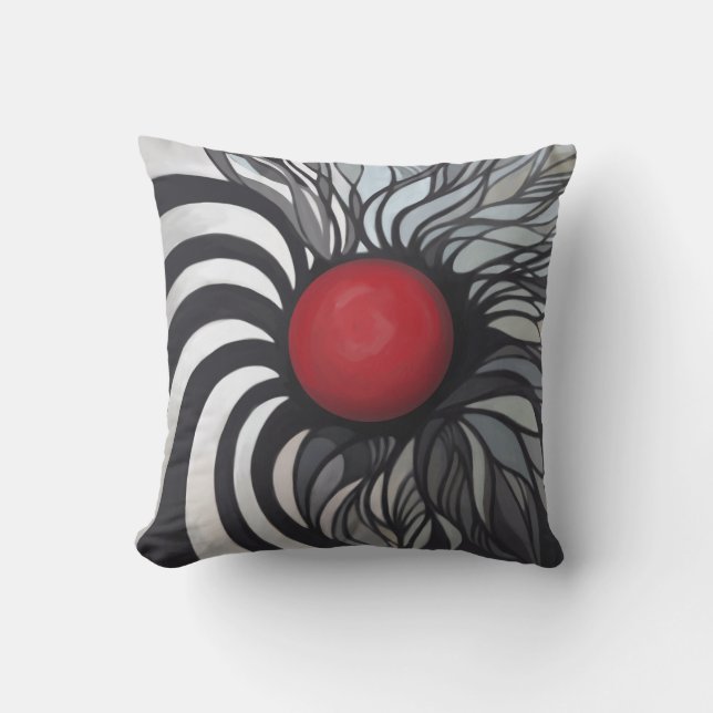 Almofada Abstrato, contemporâneo, círculo vermelho, preto,  (Frente)