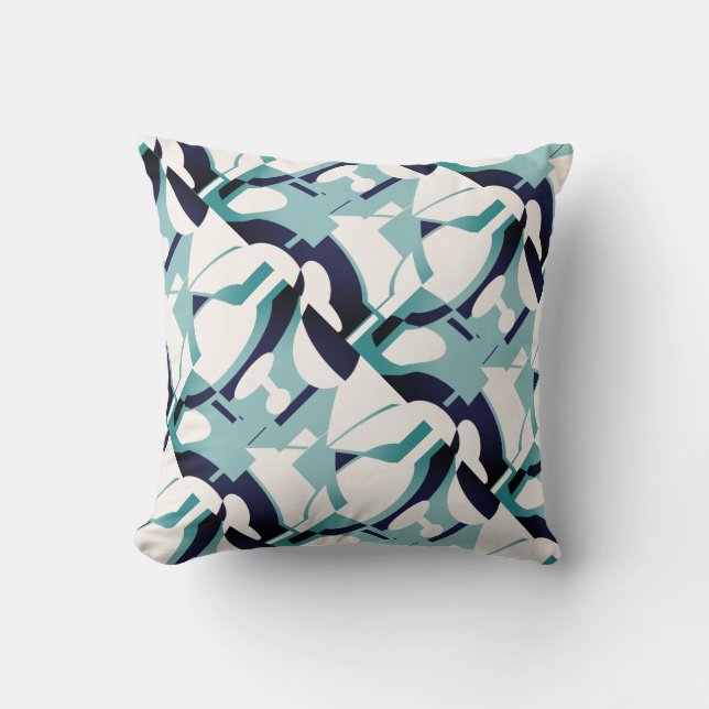 Almofada Abstrato de Arte de Diagnóstico Branco Azul-Preto- (Frente)