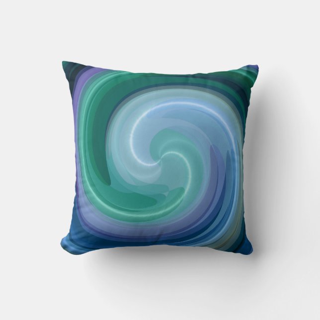 Almofada Abstrato de Arte Espiral Verde e Azul (Frente)