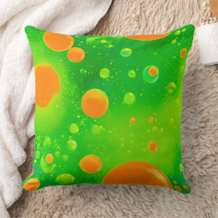 Almofada Abstrato de Arte Laranja e Bolha Verde