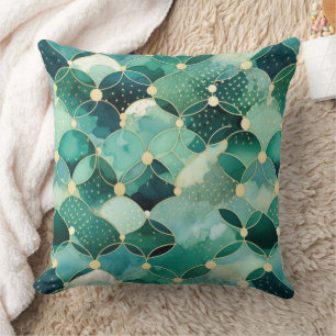 Almofada Abstrato de Círculo Dourado com Vidro Verde