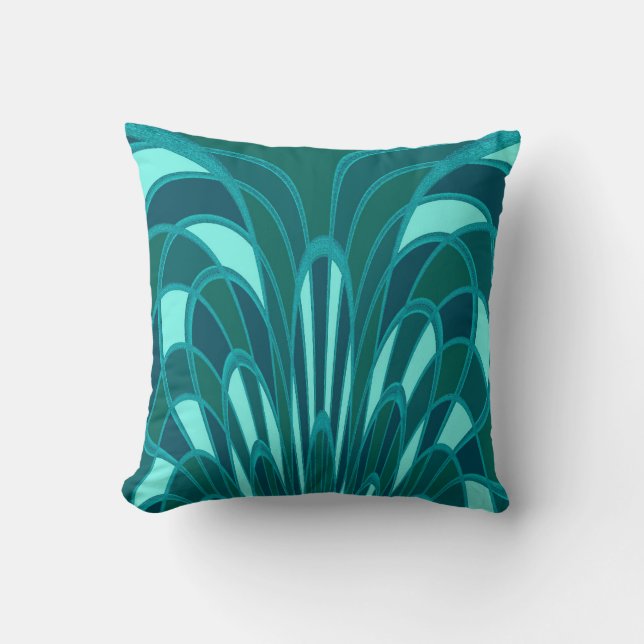 Almofada Abstrato de Cogumelo - Art Deco - Oceano (Frente)