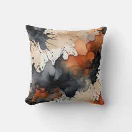Almofada Abstrato de cor de água preta, ferrugem, cinza e b