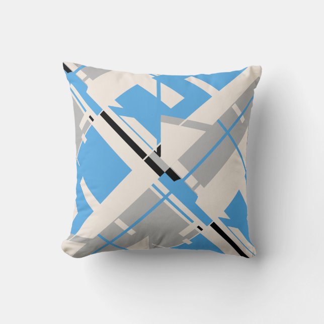 Almofada Abstrato de Diagonal do bege preto Cinza azul clar (Frente)