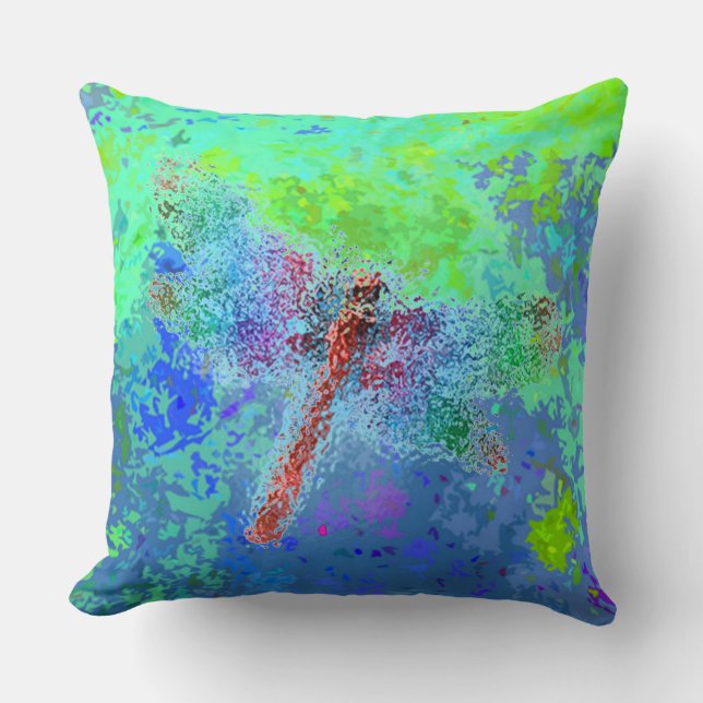 Almofada Abstrato de Dragonfly em azul (Frente)
