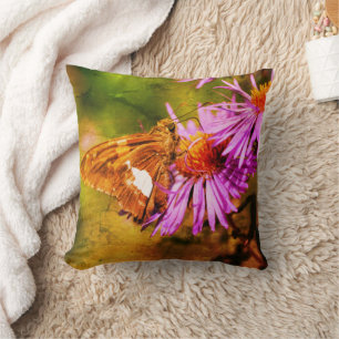 Almofada Abstrato de Flor de Aster Selvagem De Borboleta Pi