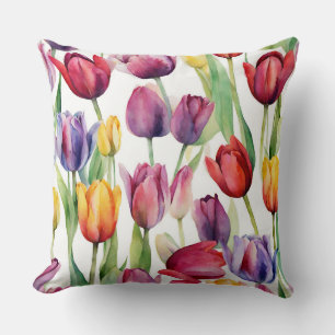 Almofada Abstrato de Flores de Tulipas de Aquarela