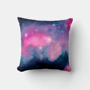 Almofada Abstrato de Galáxias e Estrelas Rosa e Azul