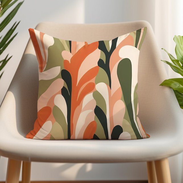 Almofada Abstrato de Laranja Verde-Rosa-Rosa-Rosa-Rosa-Tone (Green, orange, and sand abstract decorator pillow)