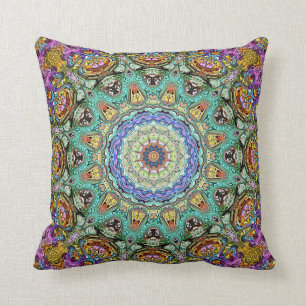 Almofada Abstrato De Mandala Verde E Roxo