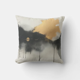 Almofada Abstrato de Paisagem Dourada e Negra