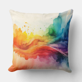 Almofada Abstrato de Pincéis de Arco-Íris