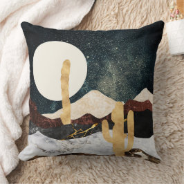 Almofada Abstrato Desert Night Sky com Ouro Cactus