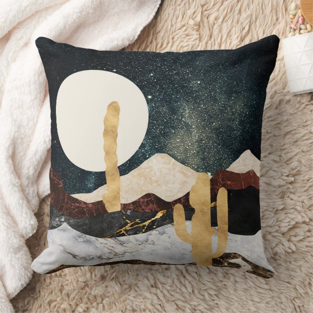 Almofada Abstrato Desert Night Sky com Ouro Cactus (Cobertor)