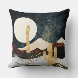Almofada Abstrato Desert Night Sky com Ouro Cactus