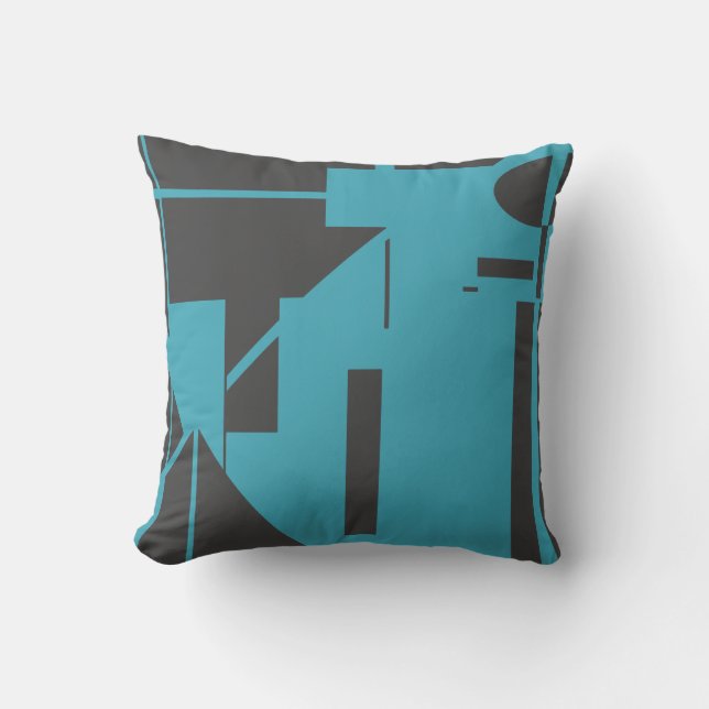 Almofada Abstrato do palito humano, de cor turquesa preta (Frente)