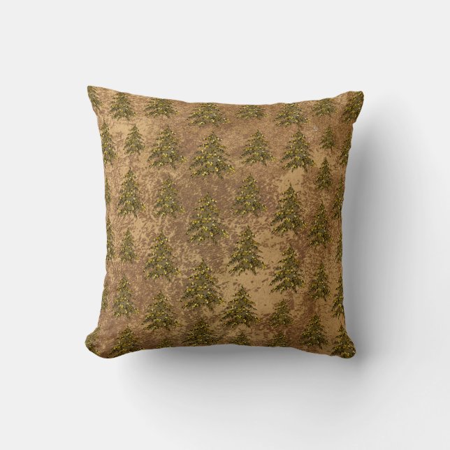 Almofada Abstrato dourado e árvore de Natal dourada cintila (Frente)