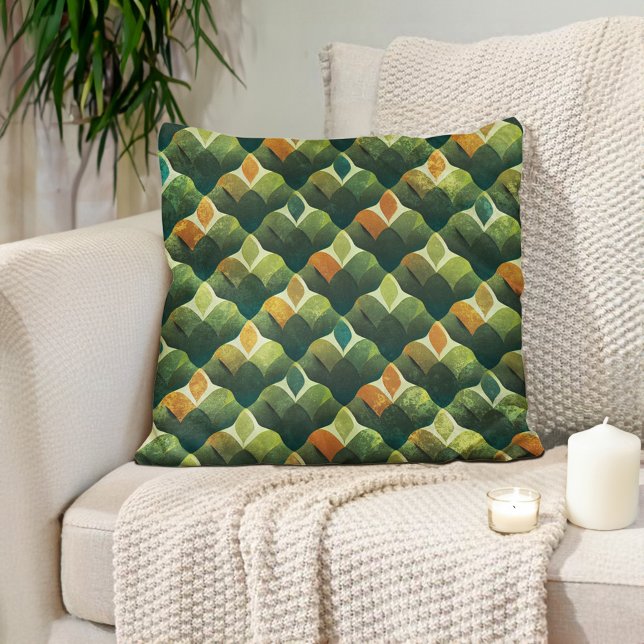 Almofada Abstrato Earth Tones Verde (Abstract green and orange decorator pillow)