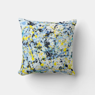 Almofada Abstrato em azul, amarelo e preto