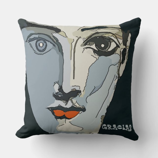 Almofada Abstrato Face No Travesseiro decorativo Azul (Frente)