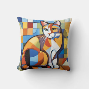 Almofada Abstrato Feline Beauty Calico Cat Cubist