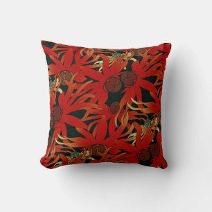 Almofada Abstrato Floral Elegante Cor de Laranja Preto e Ve