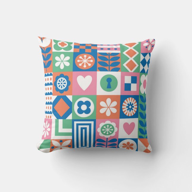 Almofada Abstrato Floral: Scandinávia Folk Design. (Frente)