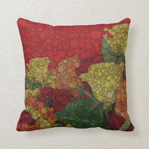 Almofada Abstrato floral vermelho do verde amarelo