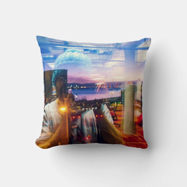 Almofada Abstrato fotógrafo do amanhecer na cidade (Frente)
