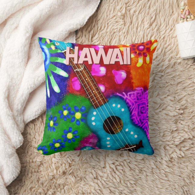 Almofada Abstrato Funky Ukulele Floral Roxo Tropical (Cobertor)