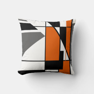Almofada Abstrato Geométrica Negra Cinza Laranja-Mosaico Br