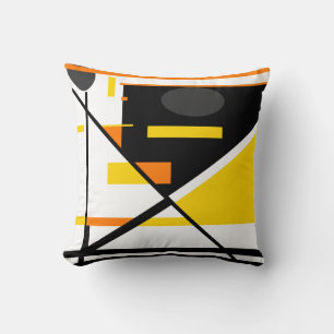 Almofada Abstrato Geométrico Dourado de Cinza Laranja Branc