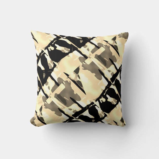 Almofada Abstrato grande Azulejos preto bege preto (Frente)