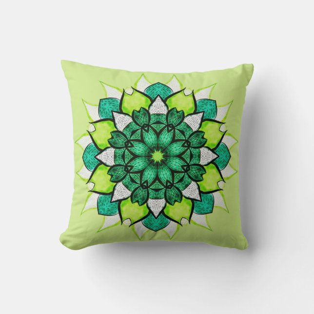 Almofada Abstrato Green Boho Floral Mandala (Frente)