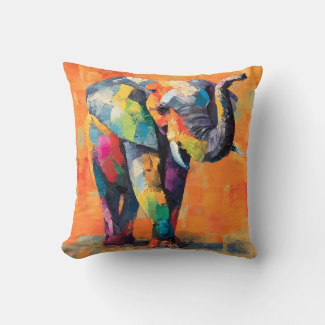 Almofada Abstrato Happy Rainbow Elephant (Frente)