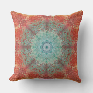 Almofada Abstrato Intricate Mandala Laranja e Turquesa