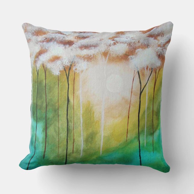 Almofada Abstrato Landscape Art Dawn Sunrise Skinny Trees (Frente)