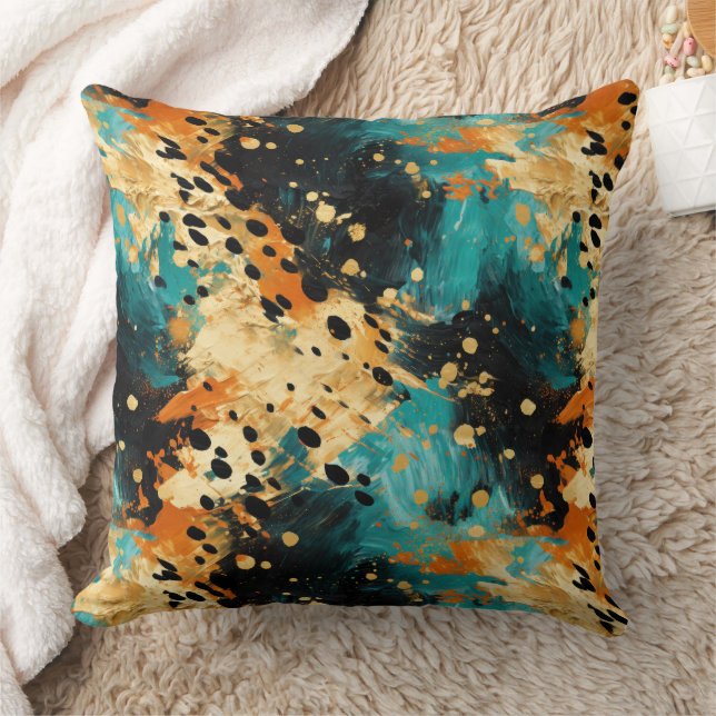 Almofada Abstrato-leopardo-laranja Dourado-Aqua (Cobertor)