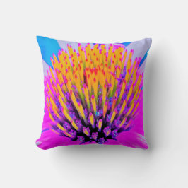Almofada Abstrato Macro Rosa Quente e Amarelo Coneflower