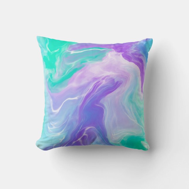 Almofada Abstrato Marble Azul Roxo Moderno (Frente)