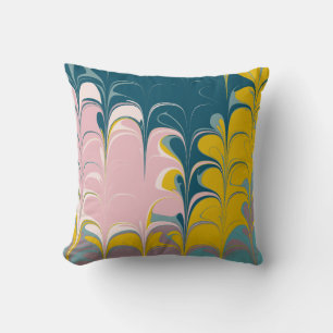 Almofada Abstrato Marble Modern Ebru Padrão Teal e Rosa