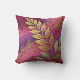 Almofada Abstrato Maroon-Ouro Leaf-Trabalho de arte Estilo 