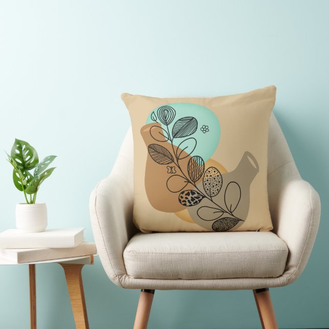 Almofada Abstrato MINIMALISTA BOHEMIANO COM FOLHA PRETA (Cadeira)