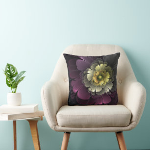 Almofada Abstrato Modern Purpur Khaki Cinza Flor Fractal