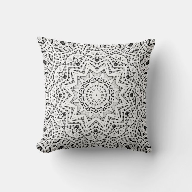 Almofada Abstrato moderna de ornamentação branca, sem costu (Frente)
