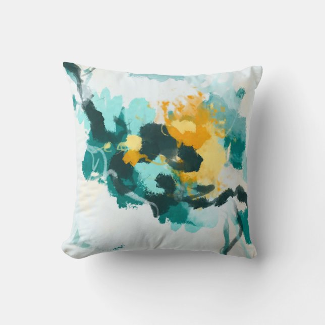 Almofada Abstrato moderno - Teal e Design pintado amarelo (Frente)