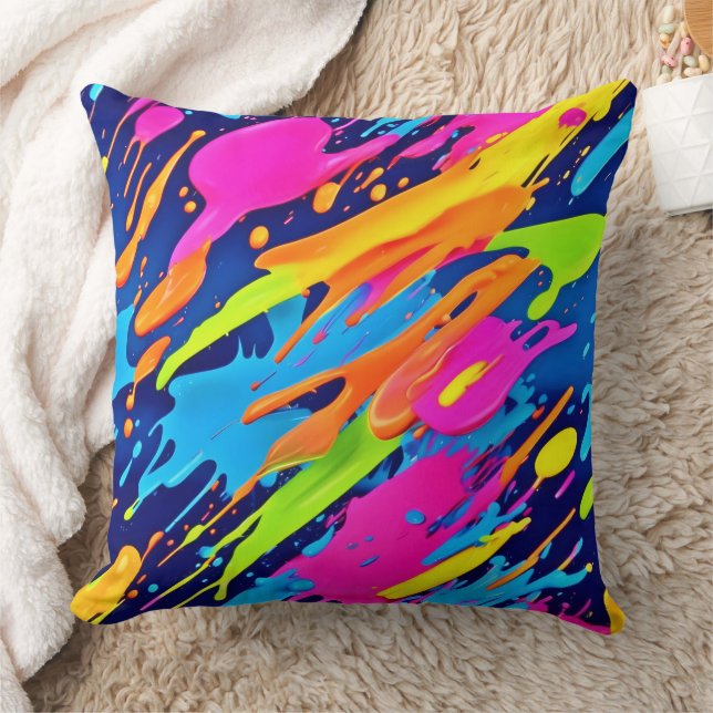 Almofada Abstrato Neon Brushstrokes Splash Art (Cobertor)