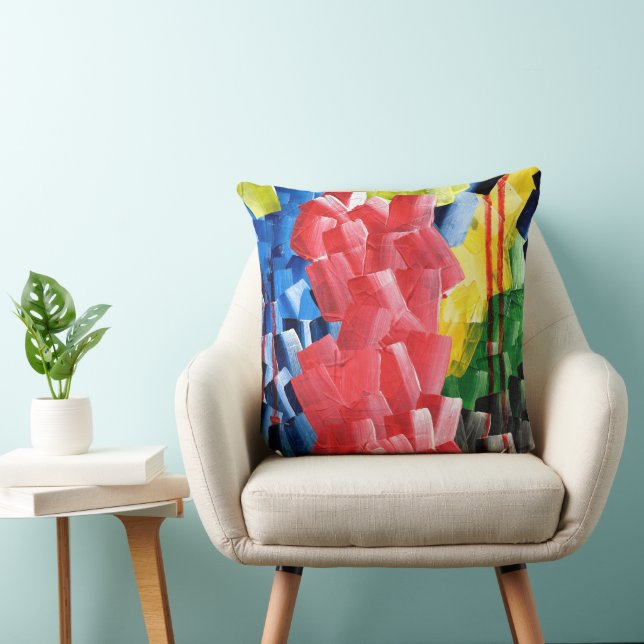 Almofada Abstrato Ousado em Vermelho, Azul, Amarelo e Verde (Cadeira)